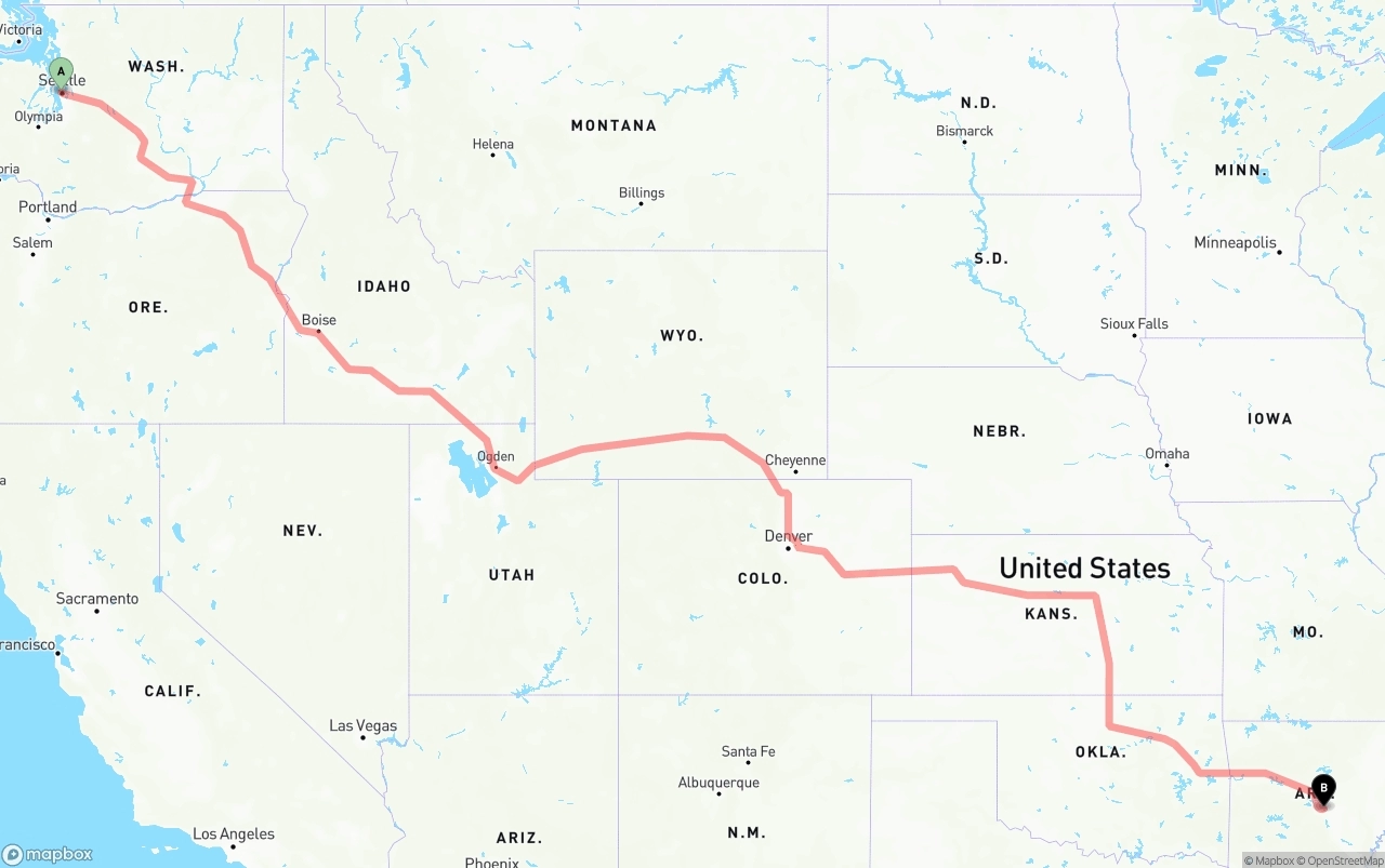 Shipping route from Port of Seattle to Arkansas