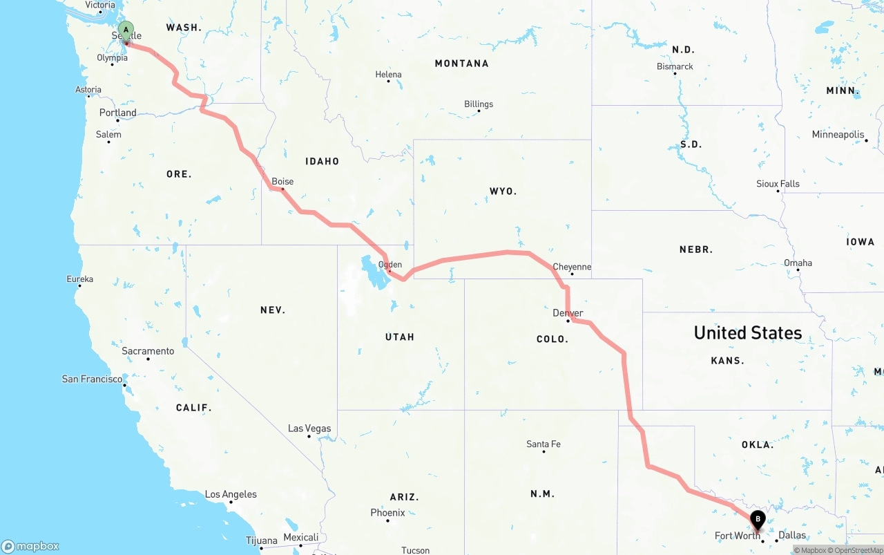 Shipping route from Port of Seattle to Aurora