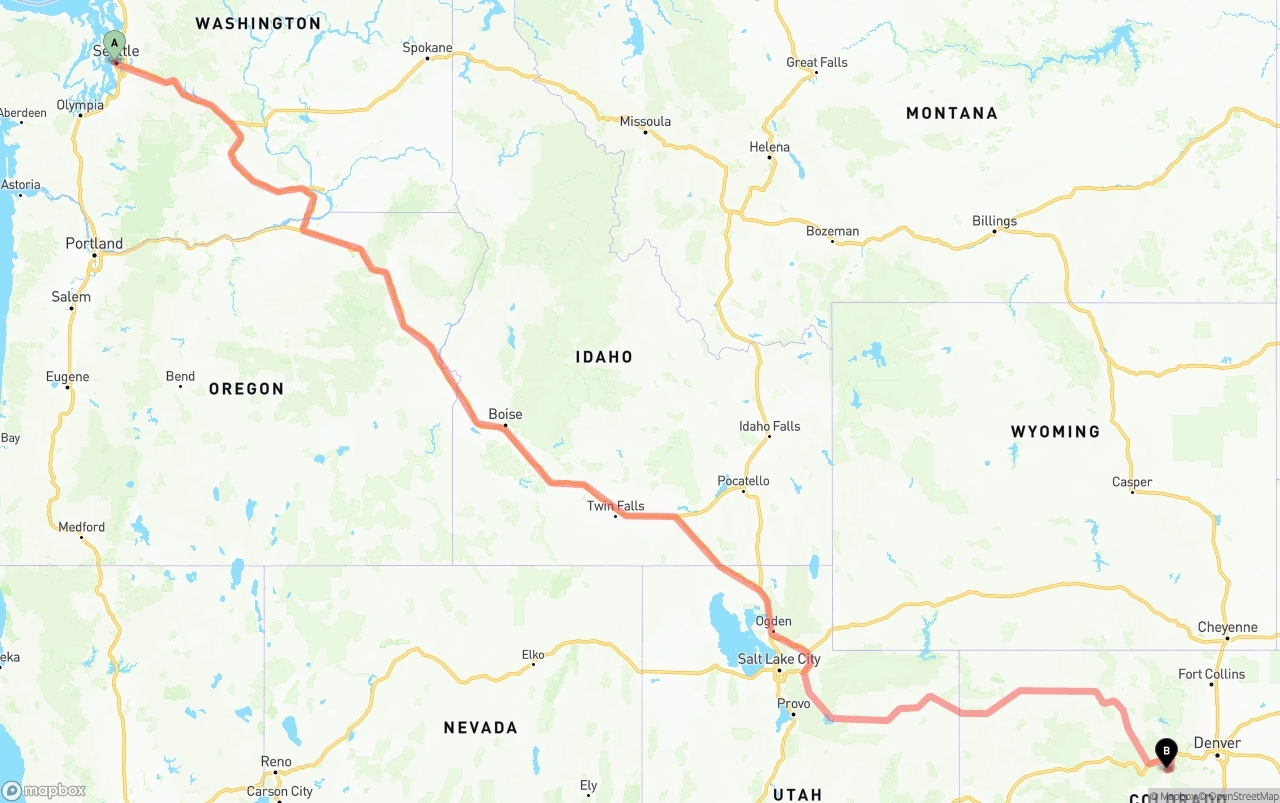 Shipping route from Port of Seattle to Colorado