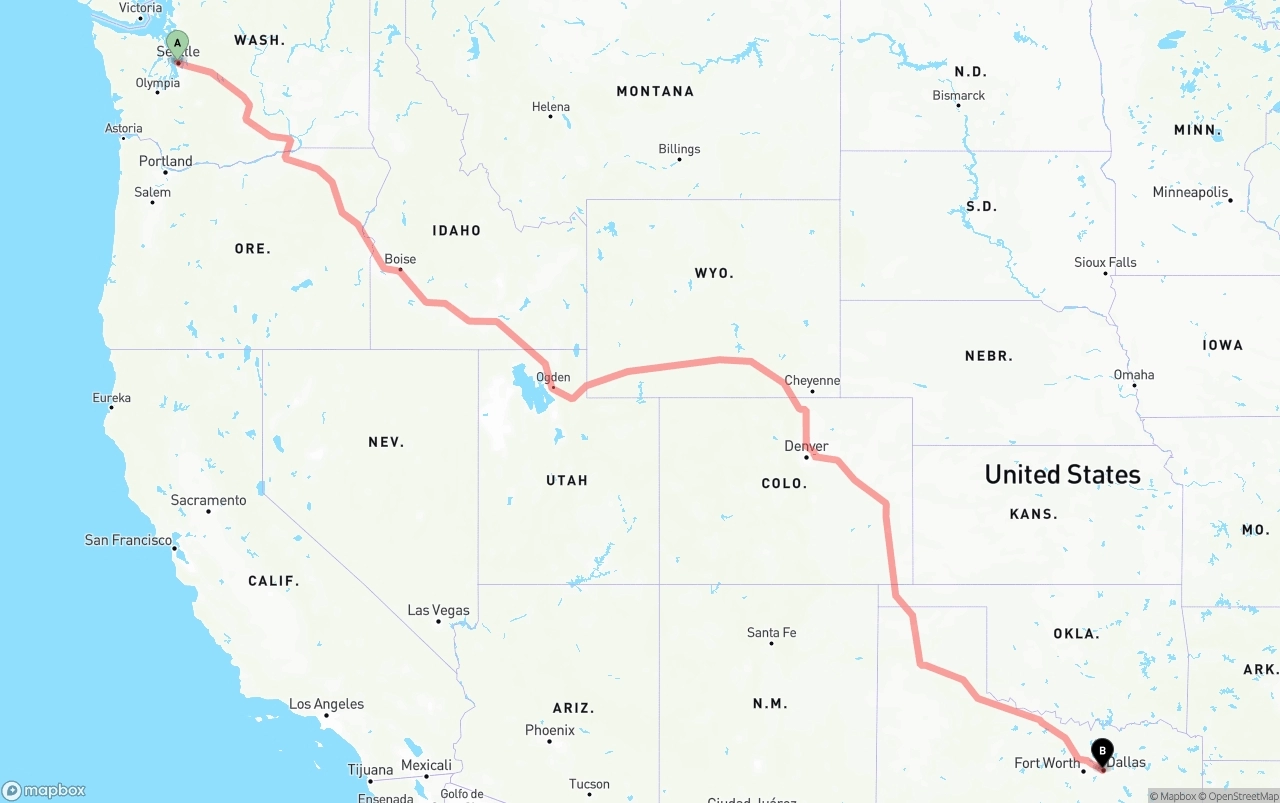 Shipping route from Port of Seattle to Dallas