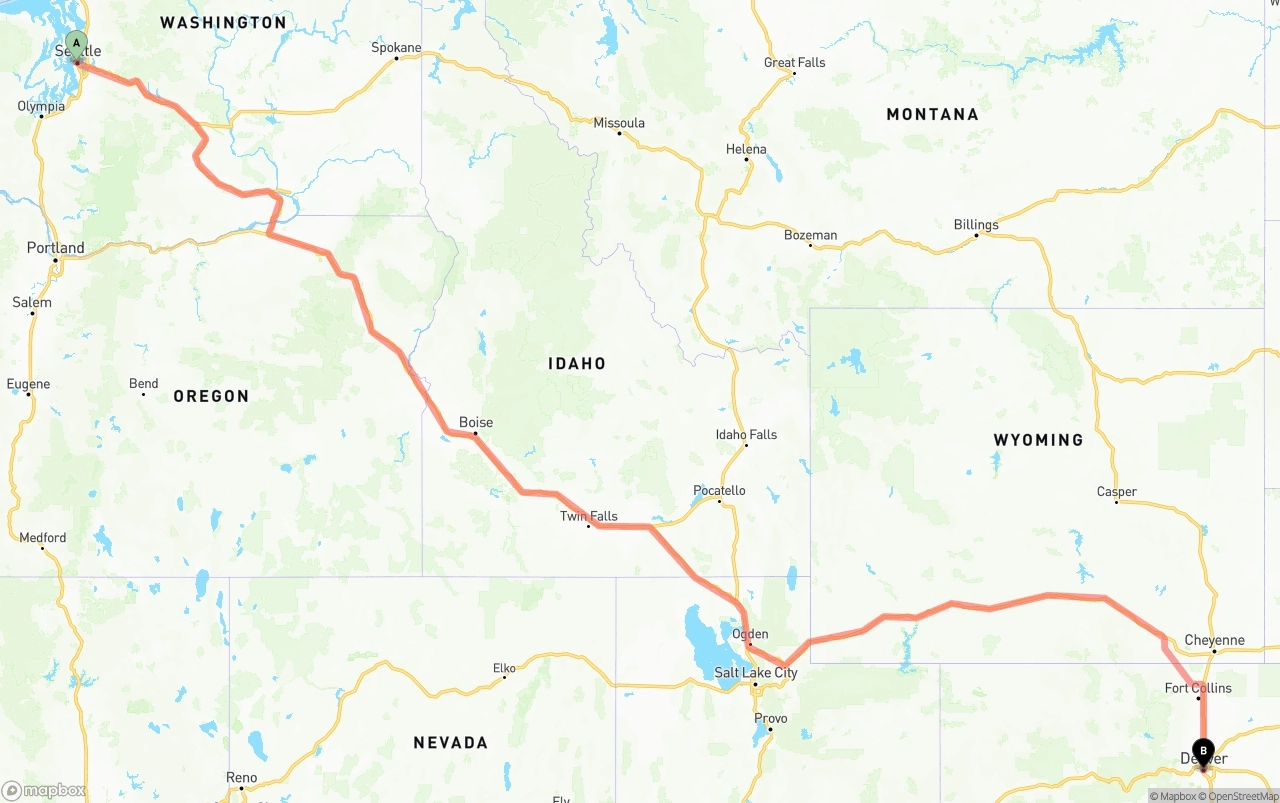 Shipping route from Port of Seattle to Denver