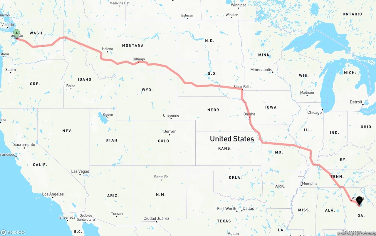 Shipping route from Port of Seattle to Georgia