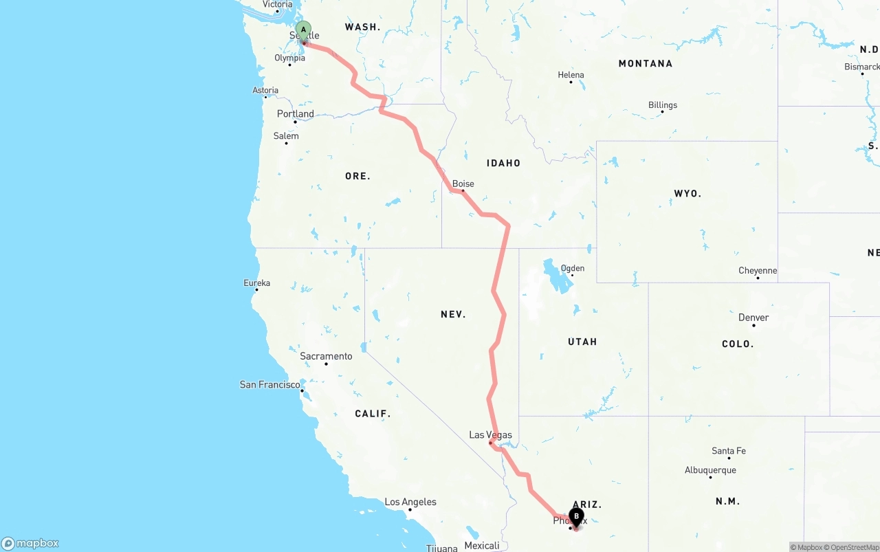 Shipping route from Port of Seattle to Mesa