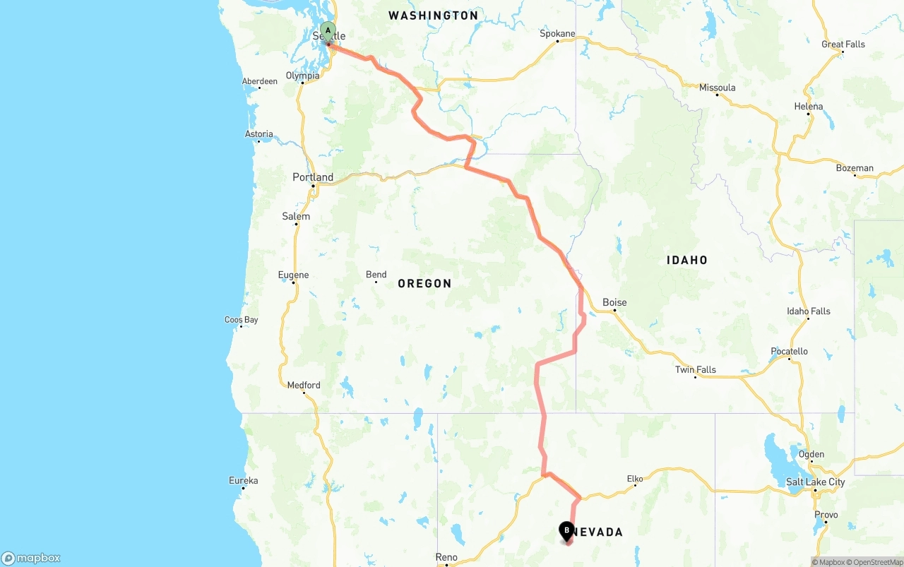Shipping route from Port of Seattle to Nevada
