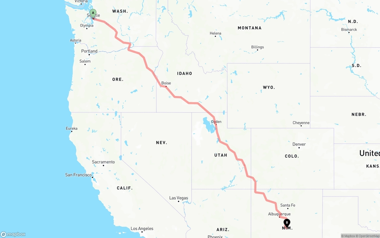 Shipping route from Port of Seattle to New Mexico