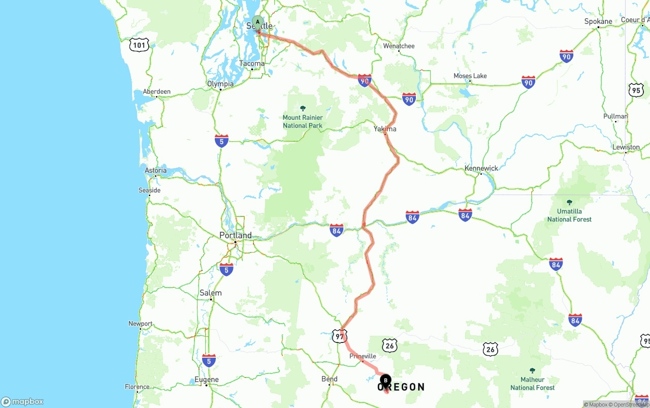 Shipping route from Port of Seattle to Oregon