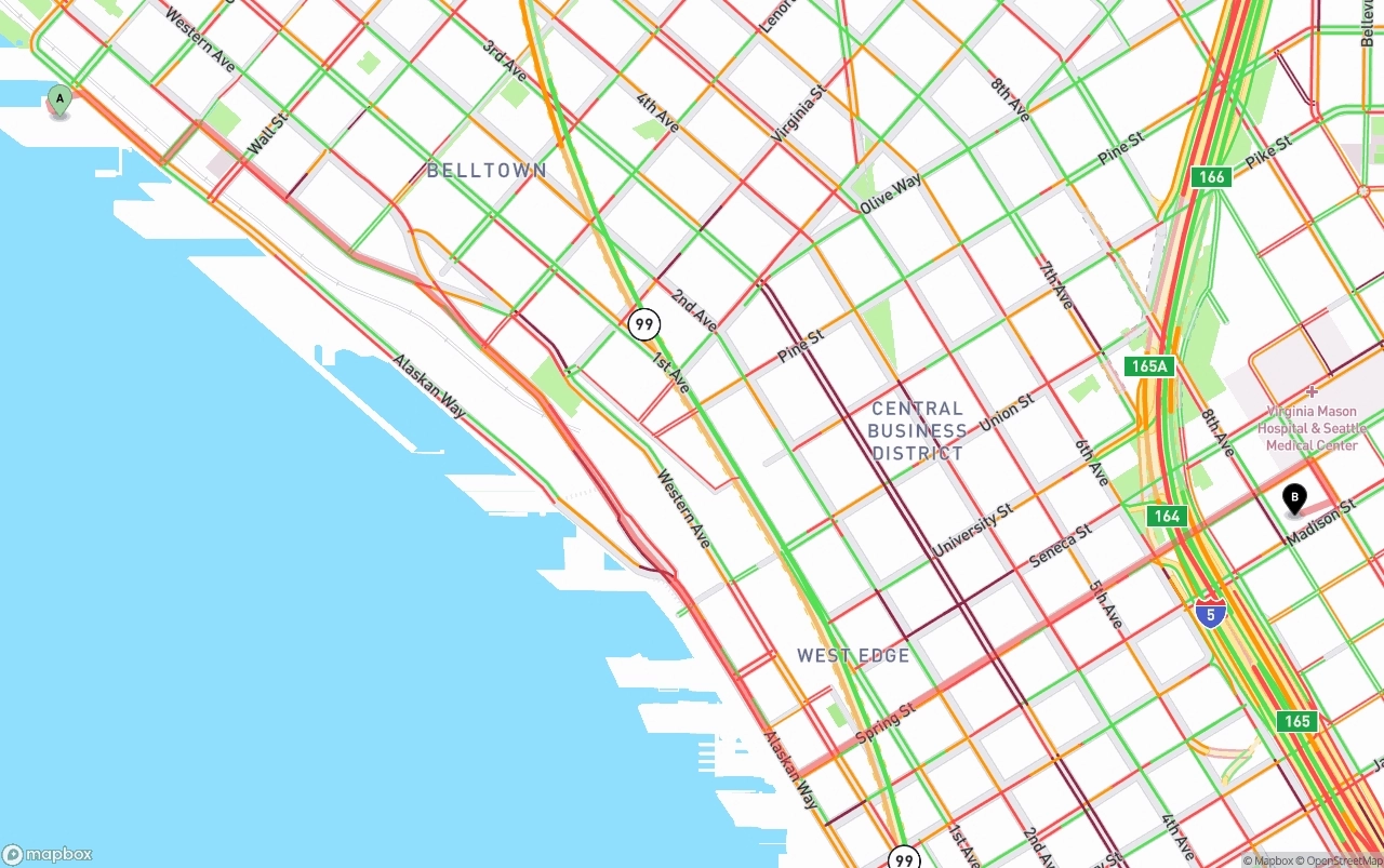 Shipping route from Port of Seattle to Seattle