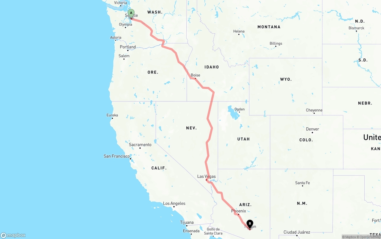 Shipping route from Port of Seattle to Tucson