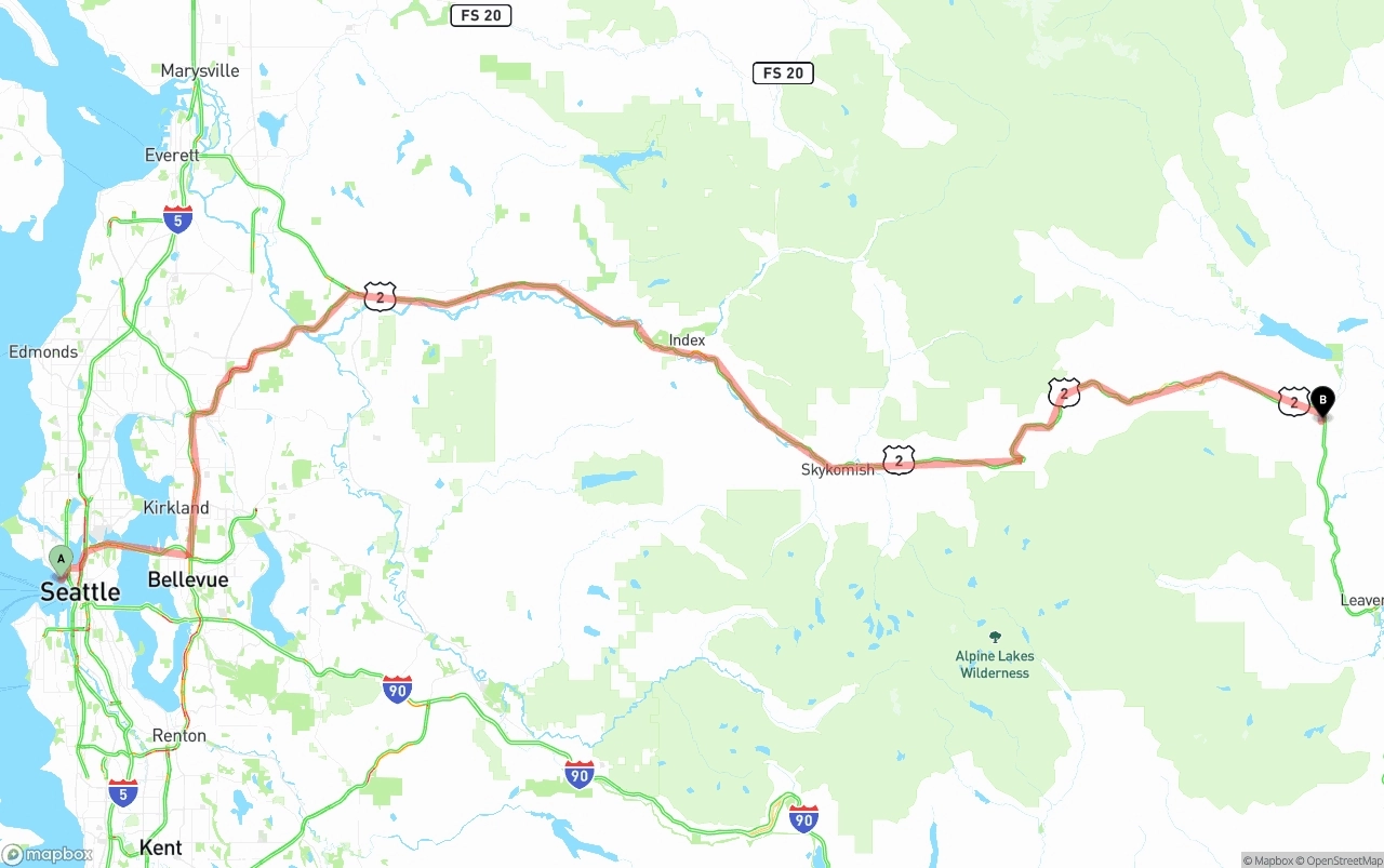Shipping route from Port of Seattle to Washington