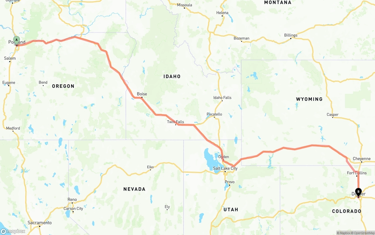 Shipping route from Portland to Denver