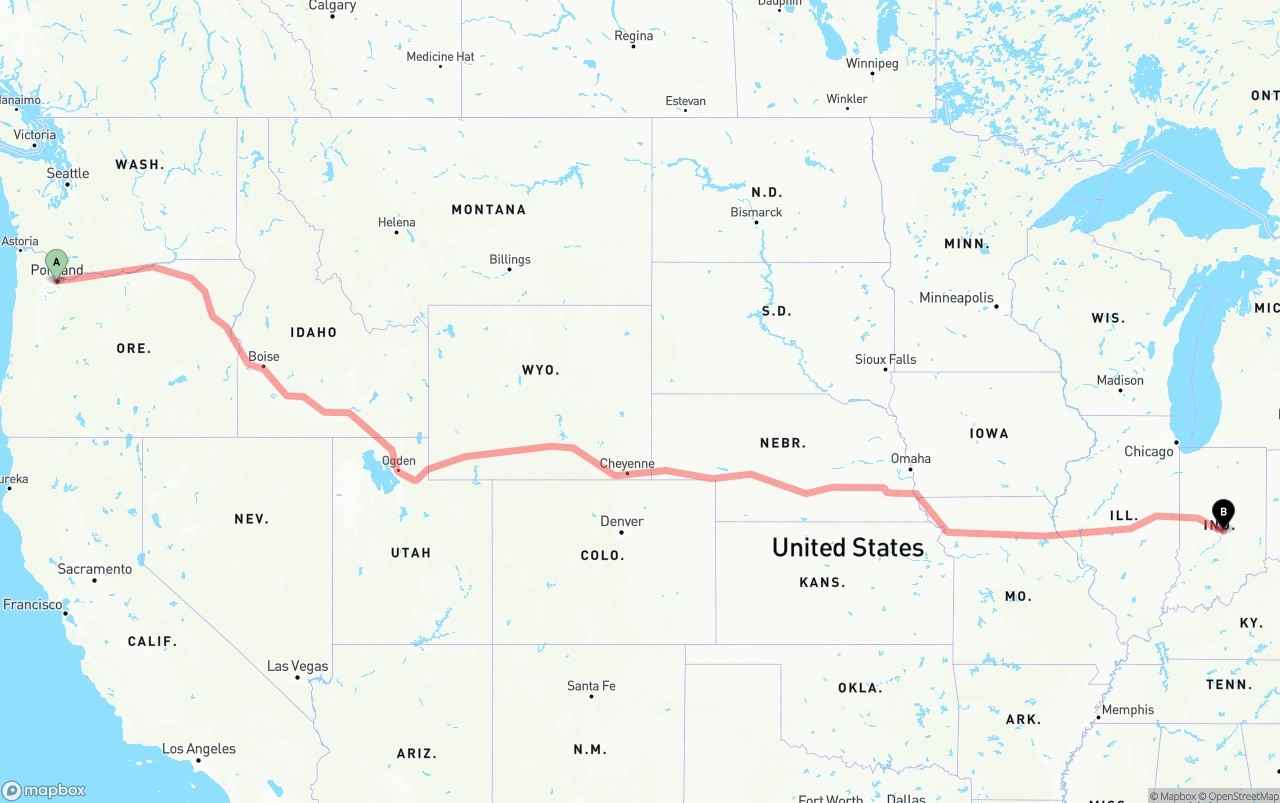 Shipping route from Portland to Indianapolis