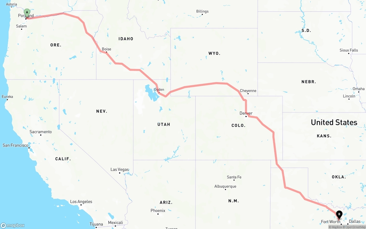 Shipping route from Portland International Airport to Aurora