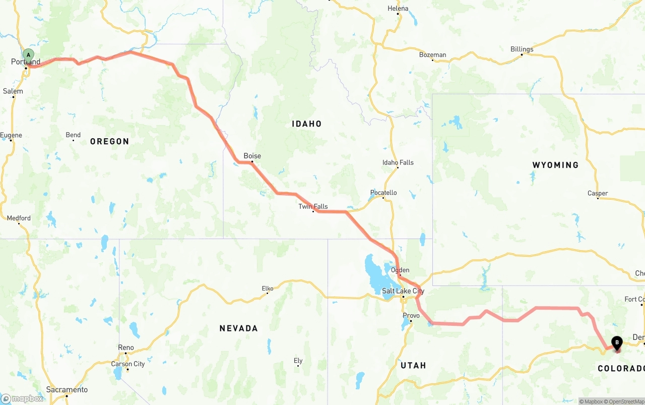 Shipping route from Portland International Airport to Colorado