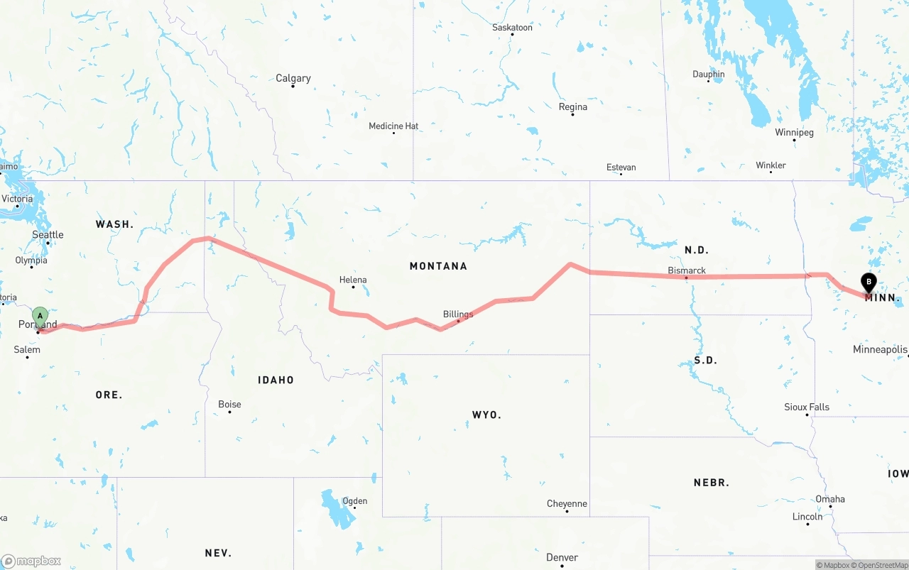 Shipping route from Portland International Airport to Minnesota