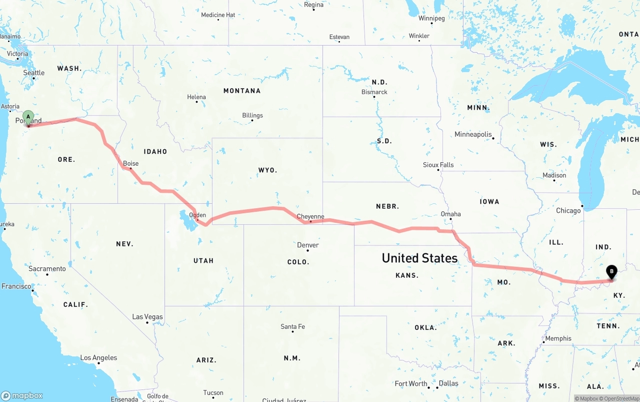 Shipping route from Portland to Louisville