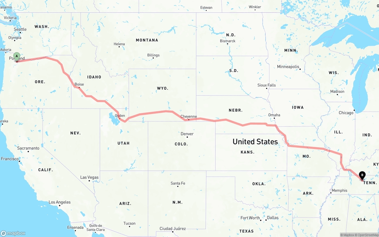 Shipping route from Portland to Nashville