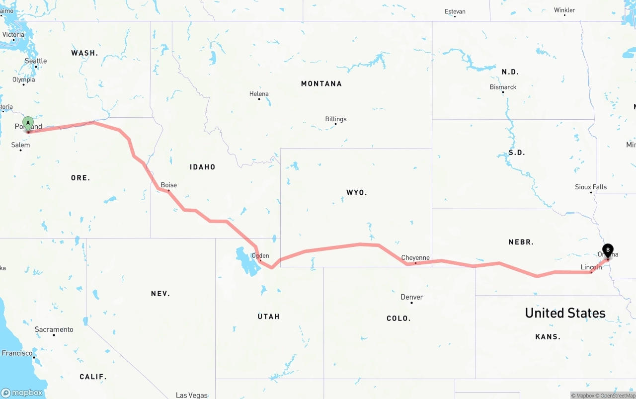 Shipping route from Portland to Omaha