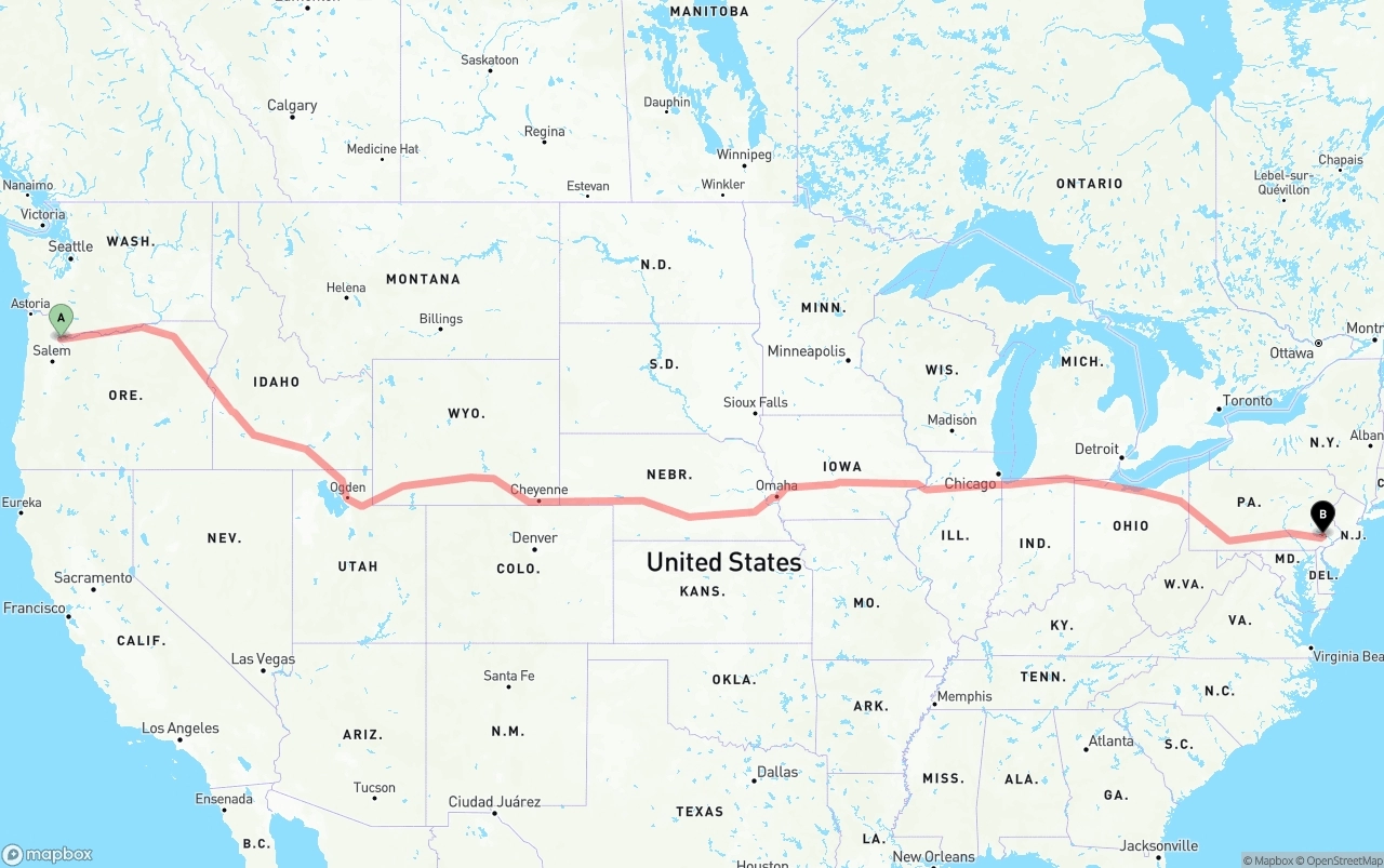 Shipping route from Portland to Phoenix