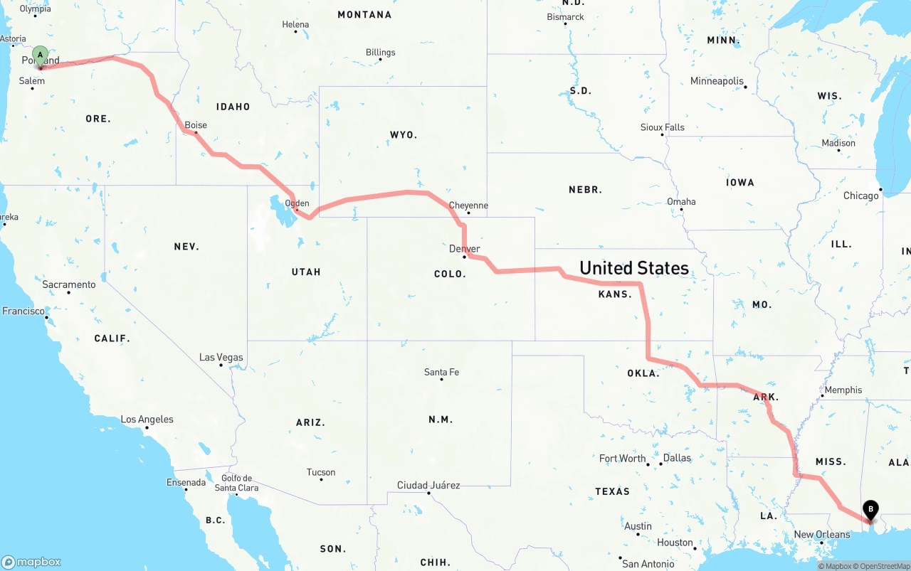 Shipping route from Portland to Port of Mobile