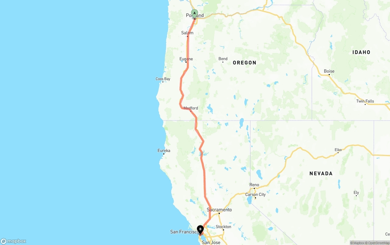 Shipping route from Portland to San Francisco
