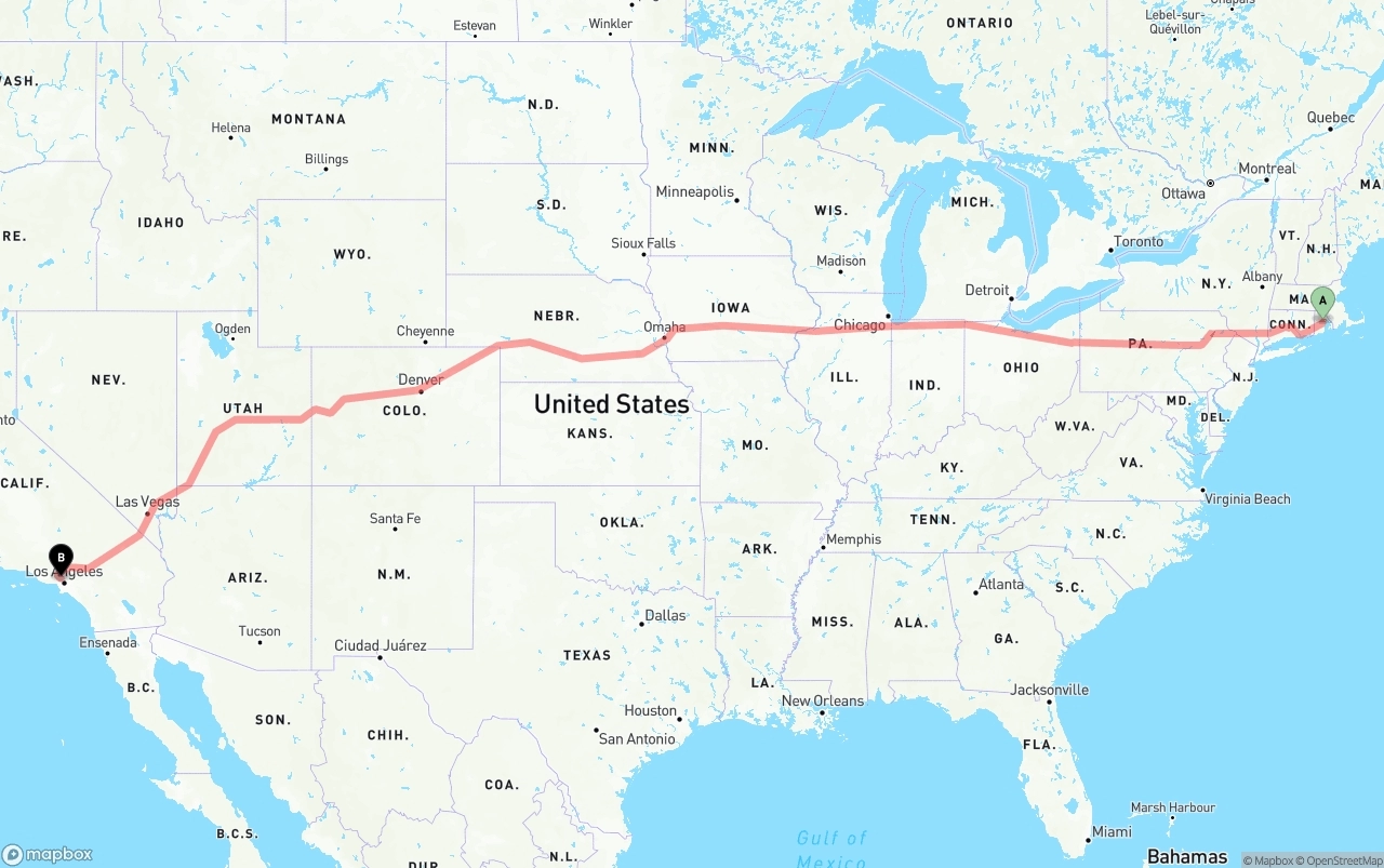 Shipping route from Rhode Island to Bob Hope Airport