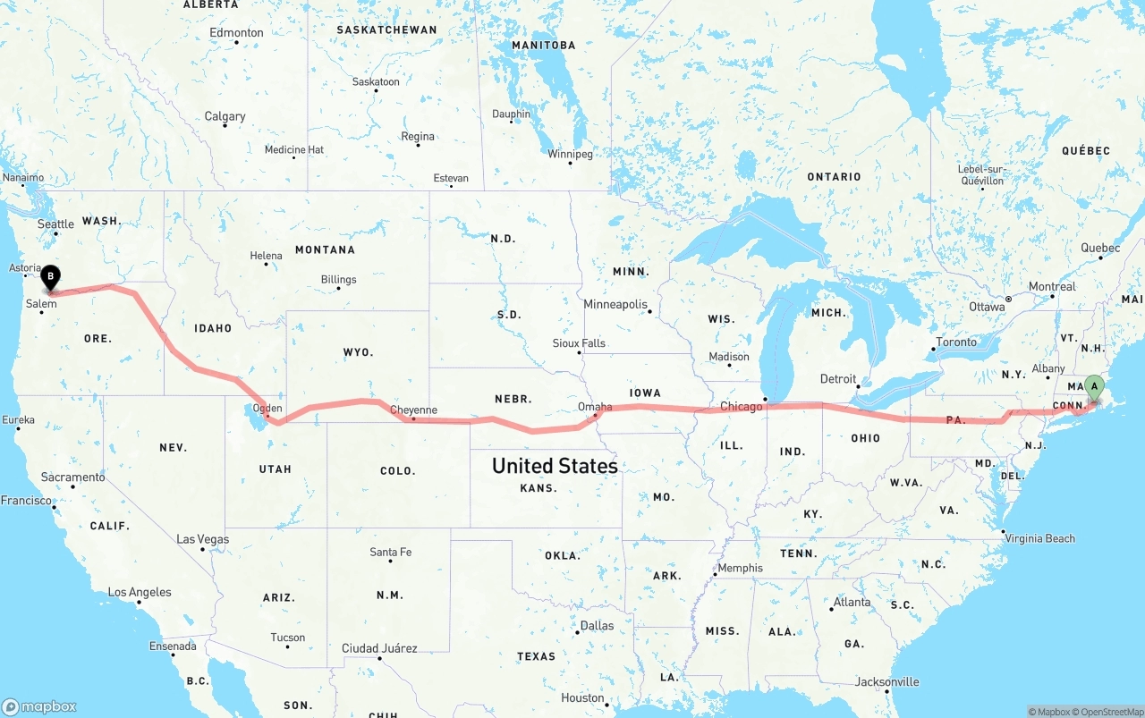 Shipping route from Rhode Island to Port of Portland