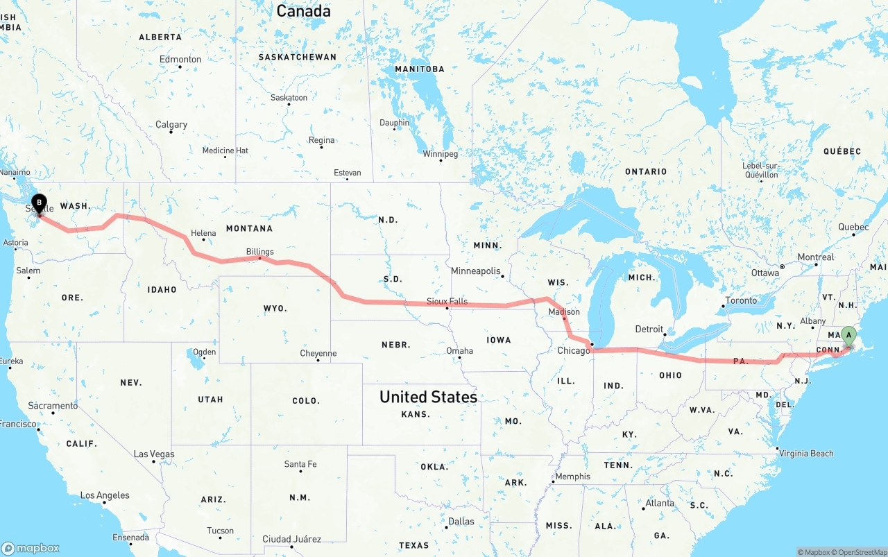 Shipping route from Rhode Island to Port of Seattle