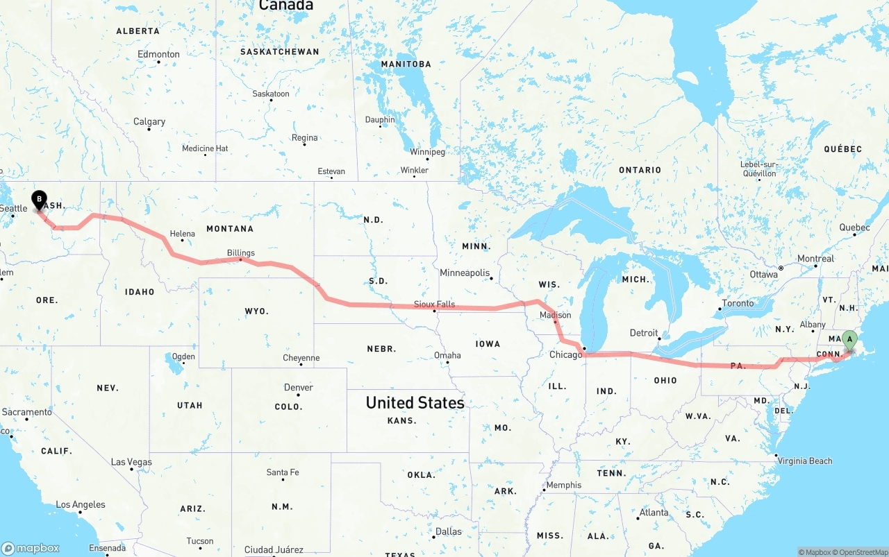 Shipping route from Rhode Island to Washington