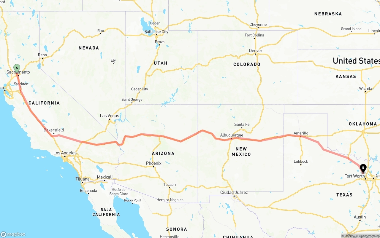 Shipping route from Sacramento International Airport to Aurora