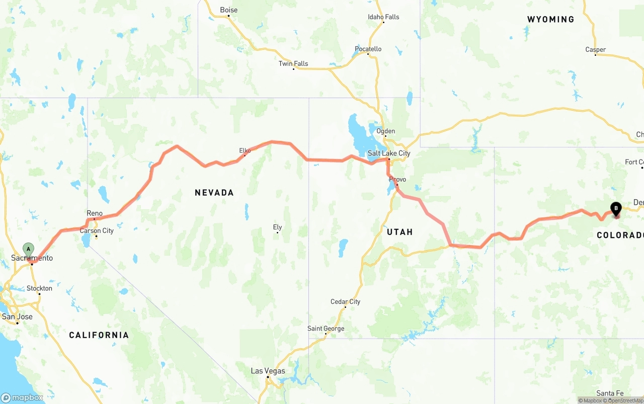 Shipping route from Sacramento International Airport to Colorado