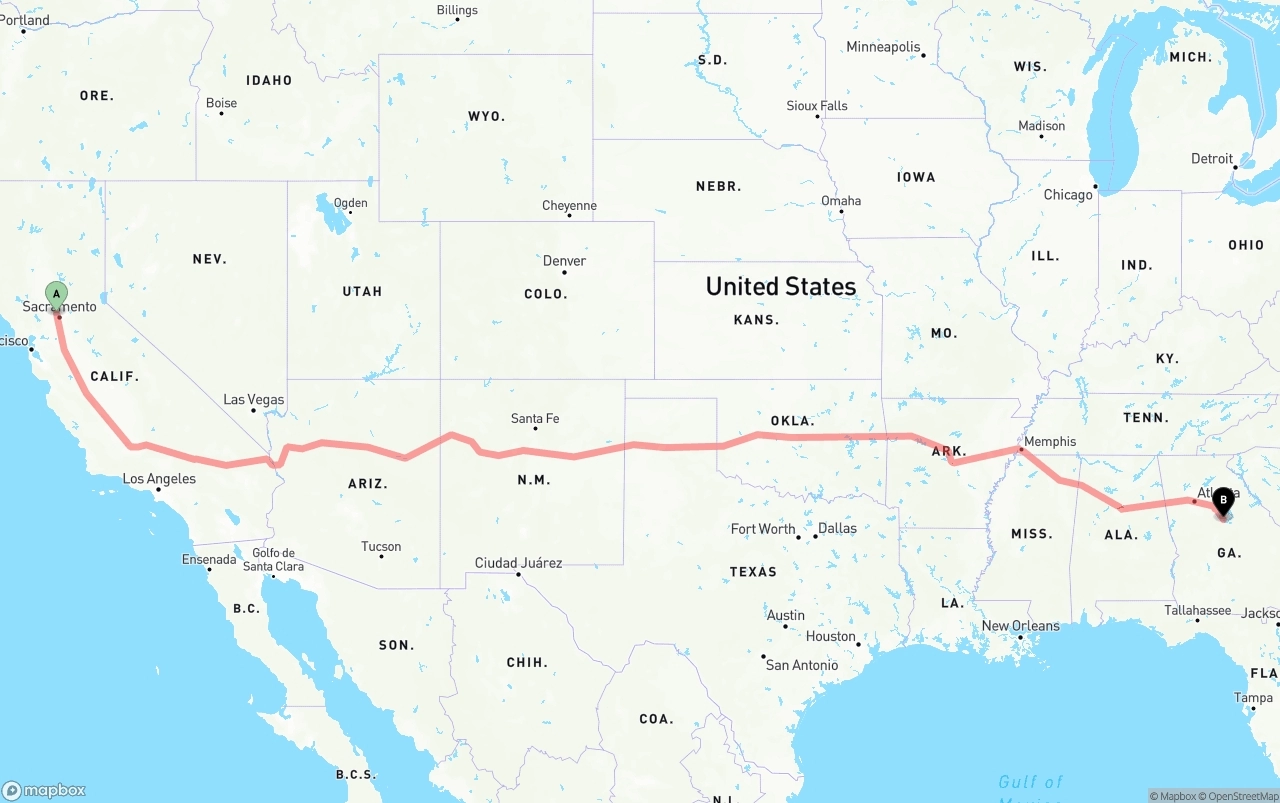 Shipping route from Sacramento International Airport to Georgia