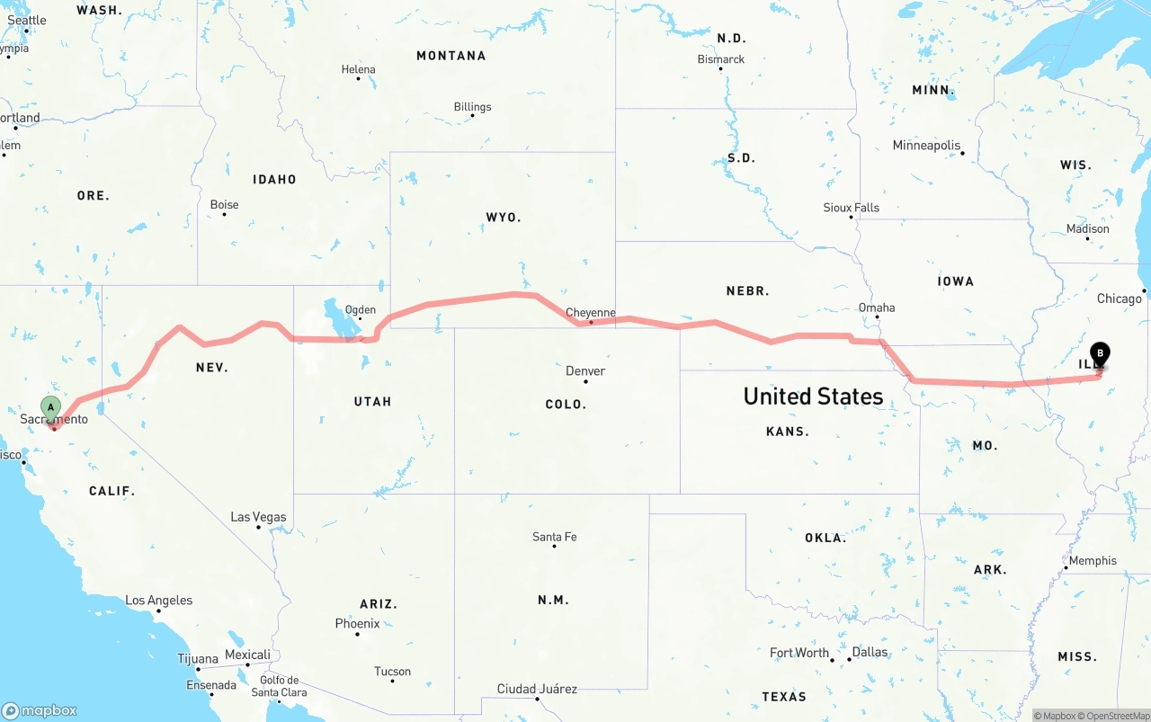 Shipping route from Sacramento International Airport to Illinois