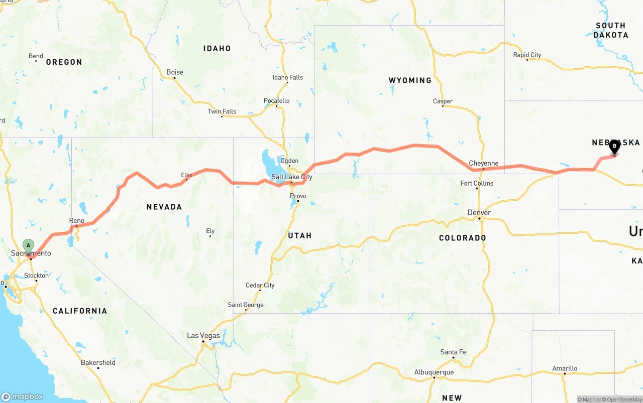 Shipping route from Sacramento International Airport to Nebraska