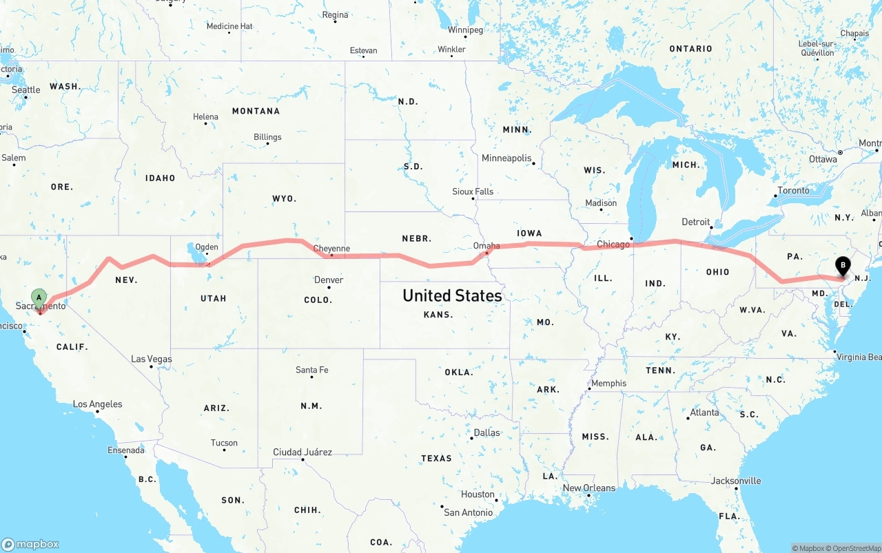 Shipping route from Sacramento International Airport to Phoenix