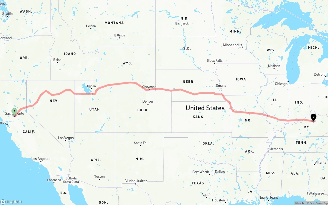 Shipping route from Sacramento to Lexington