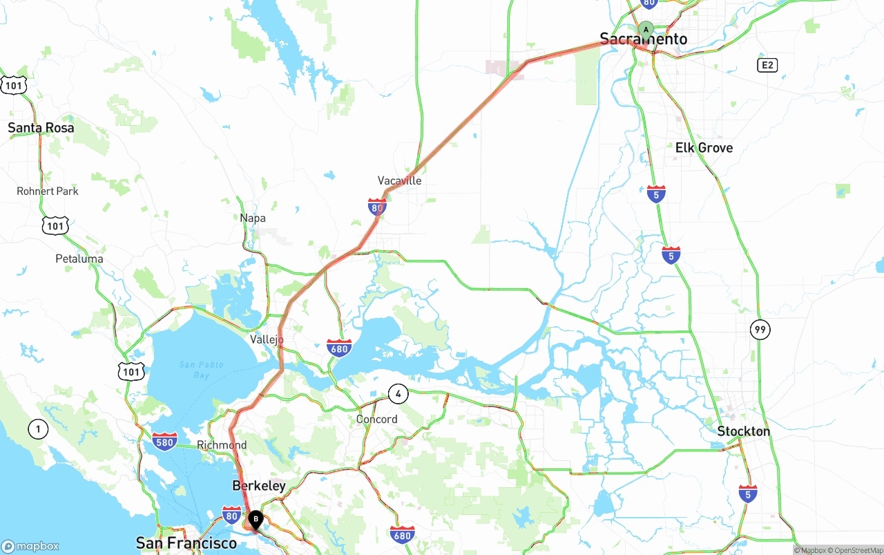 Shipping route from Sacramento to Port of Oakland
