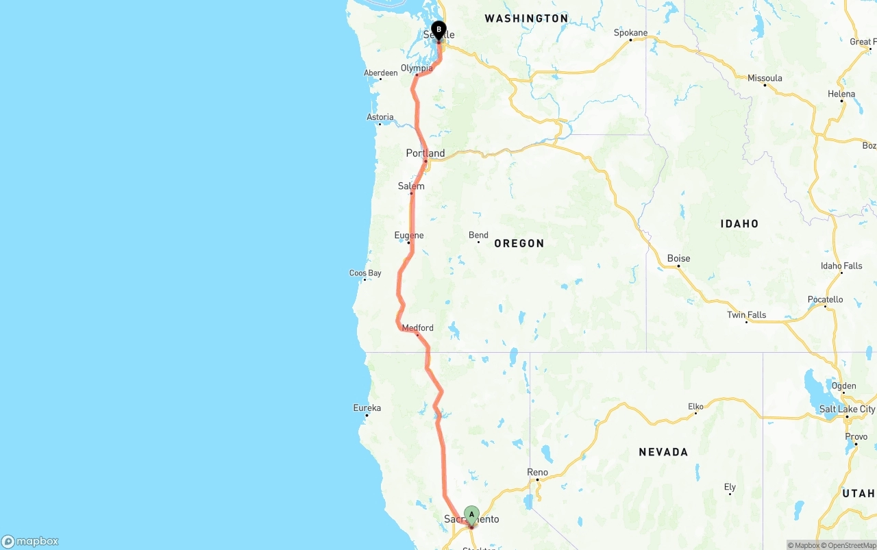 Shipping route from Sacramento to Seattle