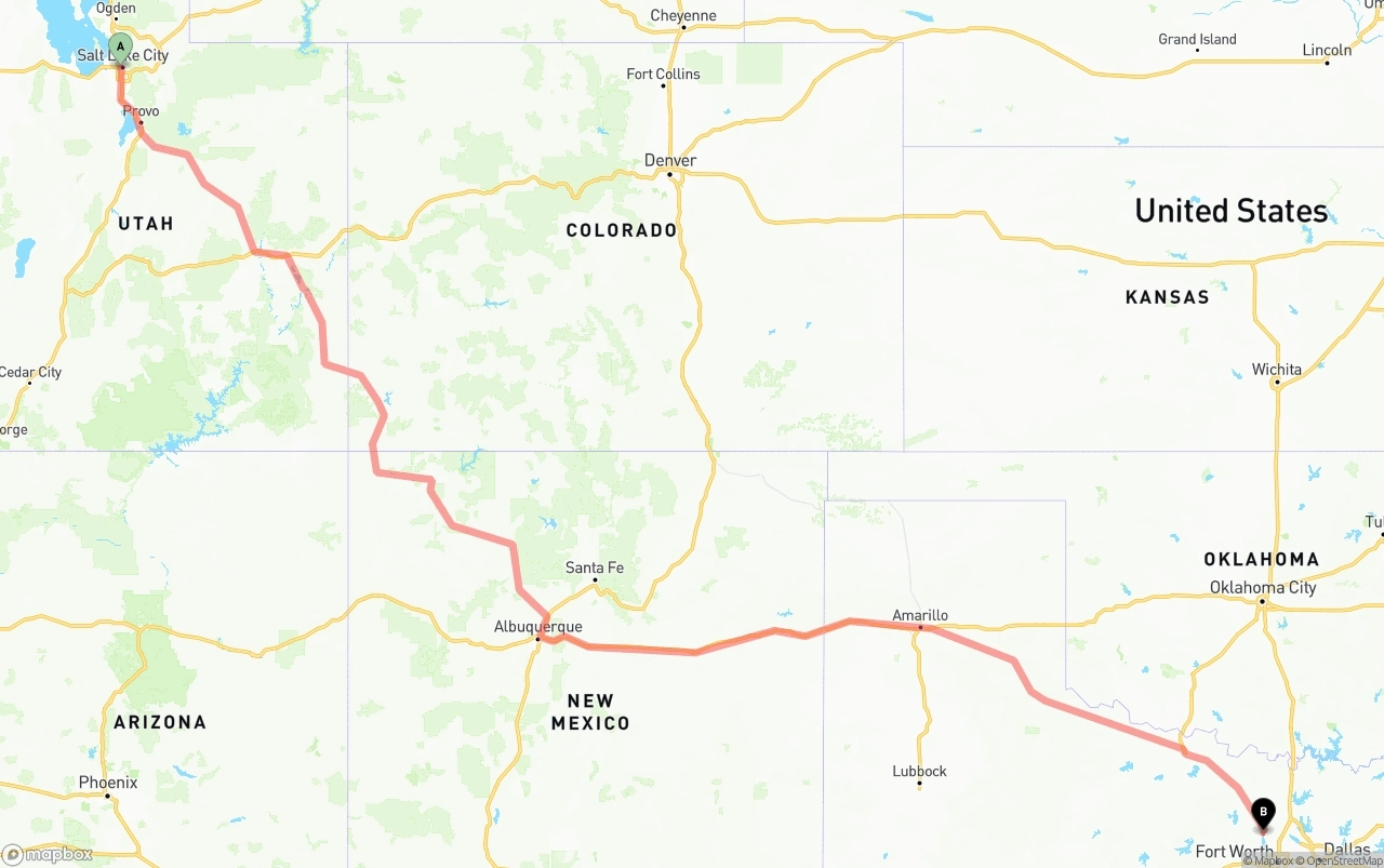 Shipping route from Salt Lake City to Aurora