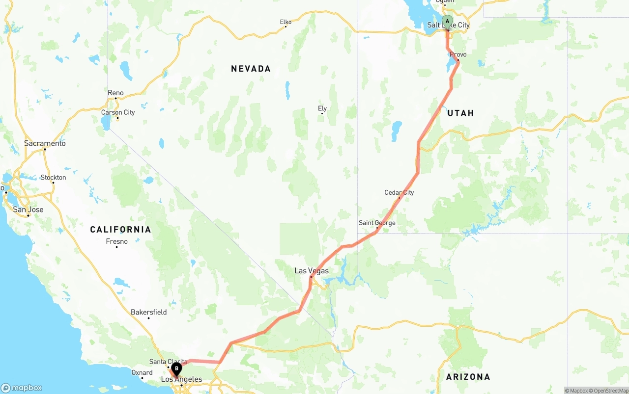 Shipping route from Salt Lake City to Bob Hope Airport