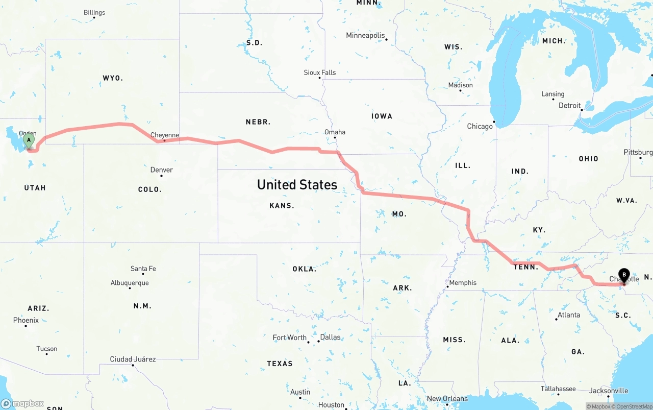Shipping route from Salt Lake City to Charlotte