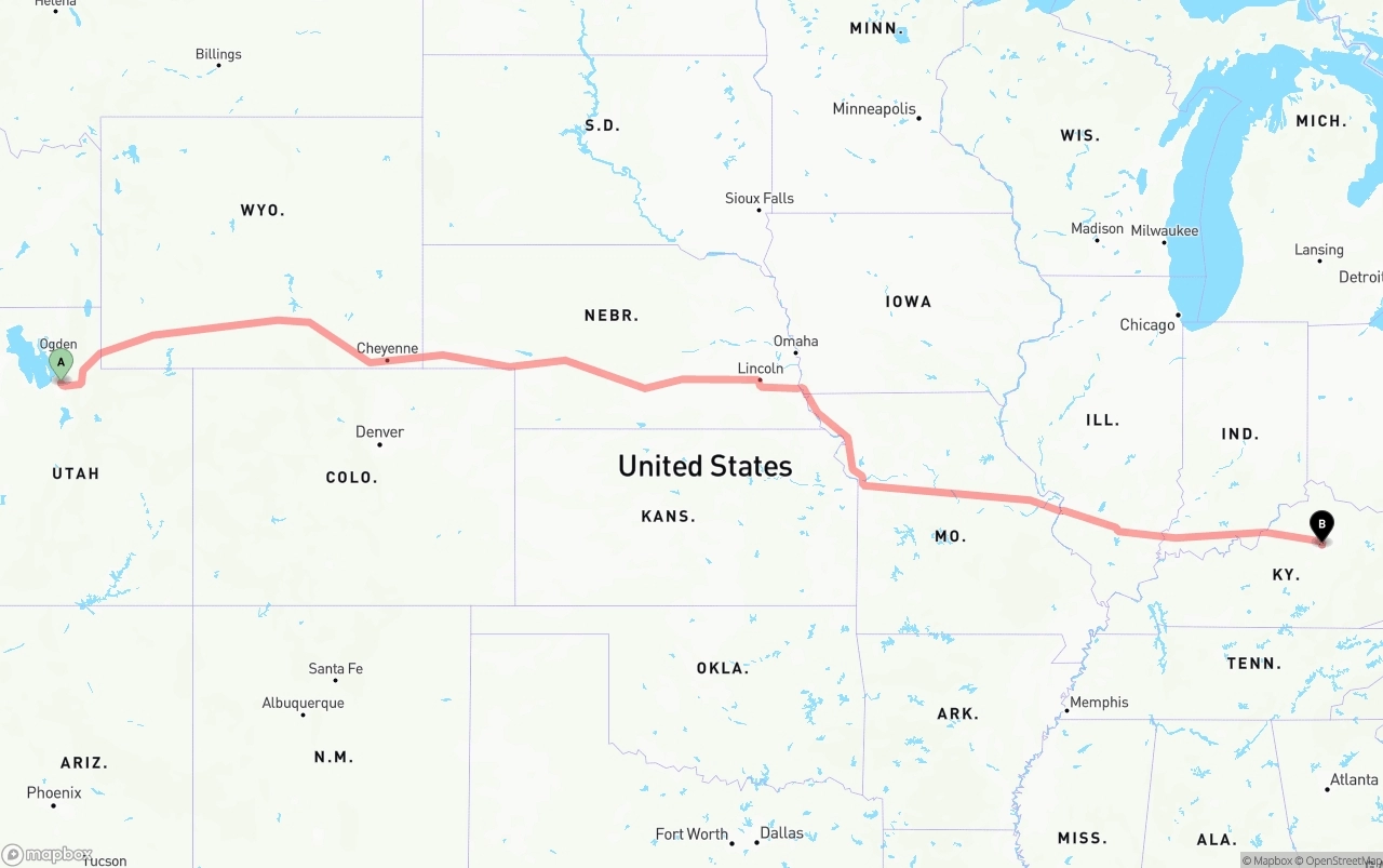 Shipping route from Salt Lake City to Lexington