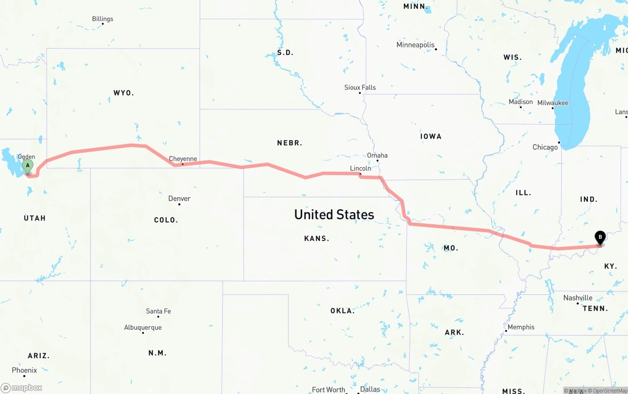 Shipping route from Salt Lake City to Louisville