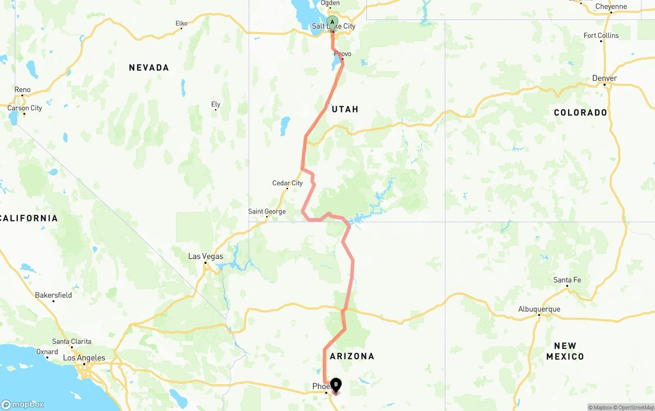 Shipping route from Salt Lake City to Mesa