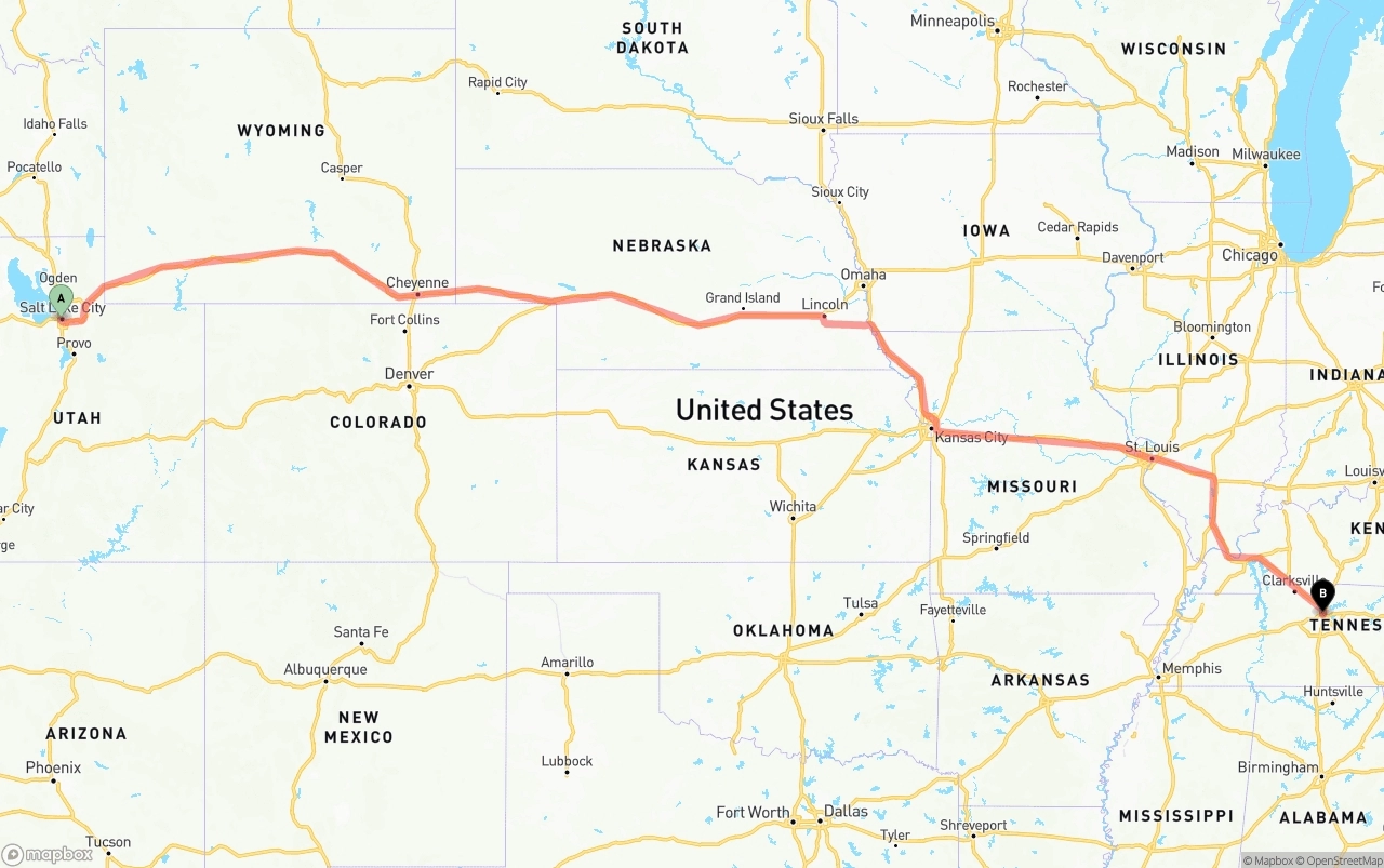 Shipping route from Salt Lake City to Nashville