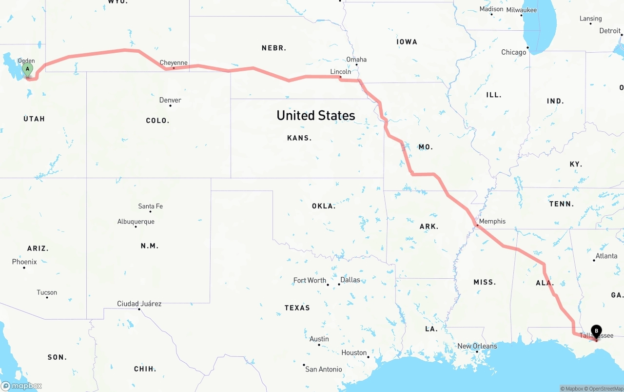Shipping route from Salt Lake City to Tallahassee