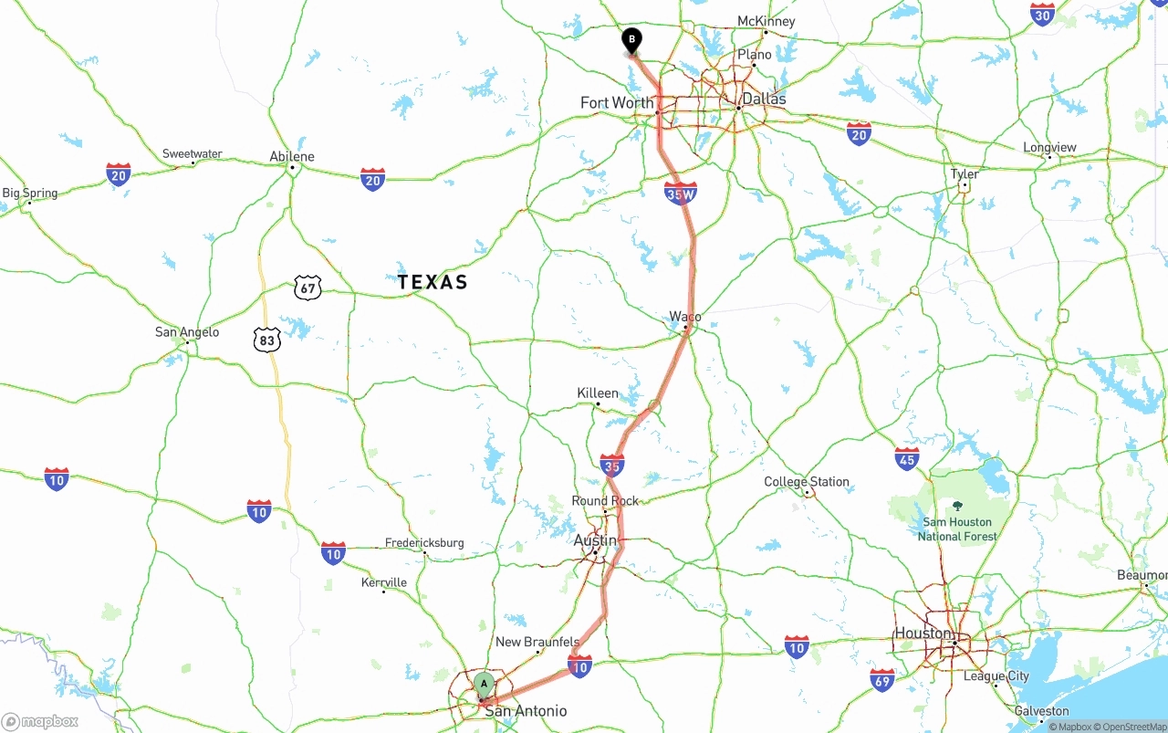 Shipping route from San Antonio to Aurora