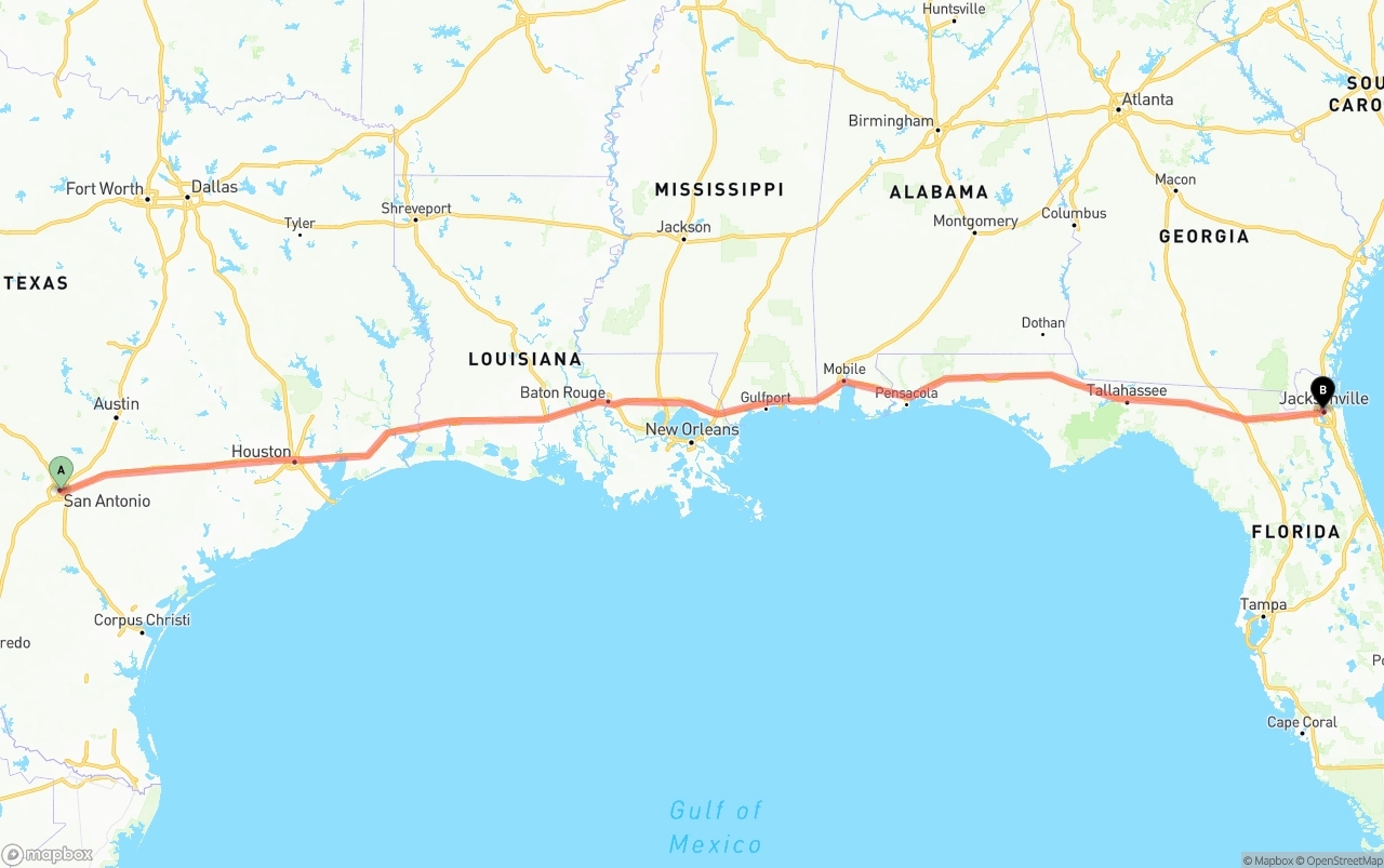 Shipping route from San Antonio to Jacksonville