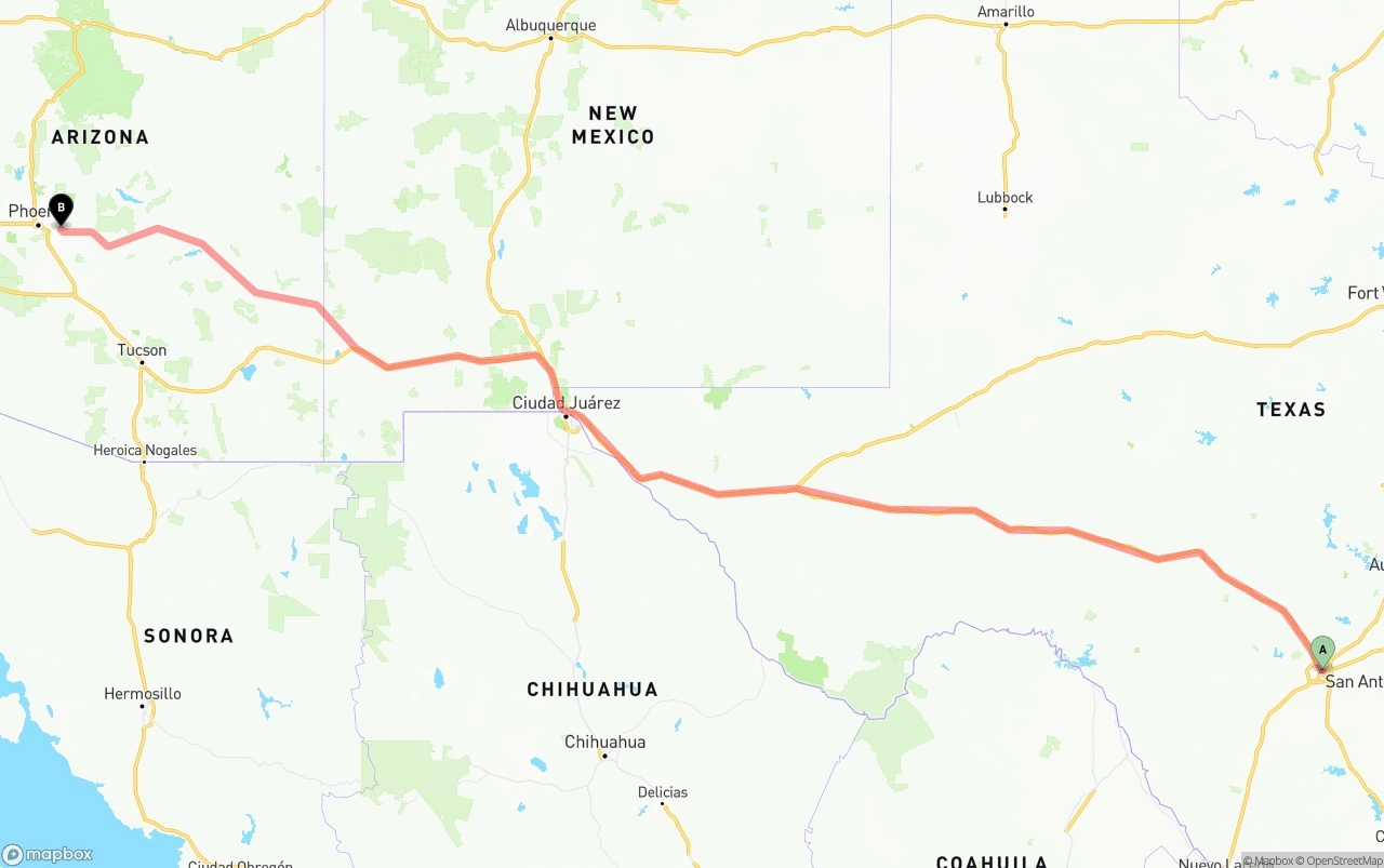 Shipping route from San Antonio to Mesa
