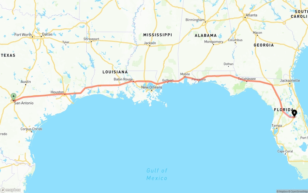 Shipping route from San Antonio to Orlando