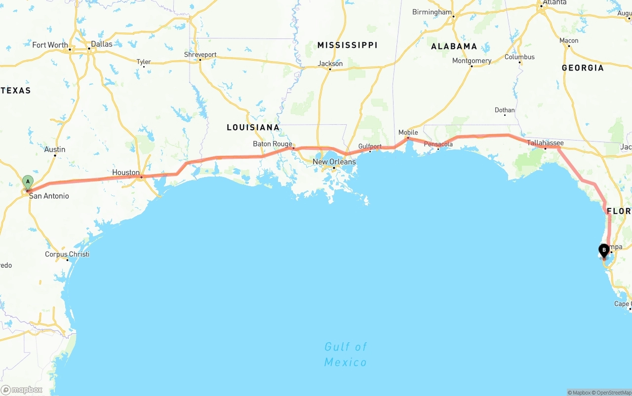 Shipping route from San Antonio to St. Petersburg